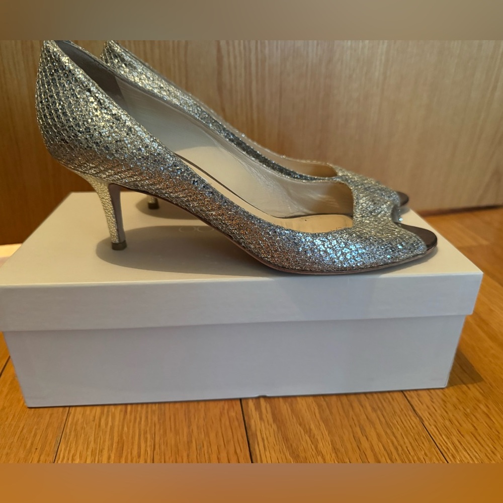 Jimmy Choo Silver Isabel Peep Toe Heels - Picture 4 of 7